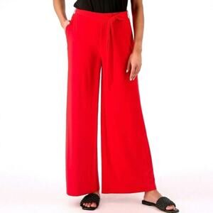 Girl With Curves Wide Leg Pants Size S Tall Red W/Belt Liquid Knit Material